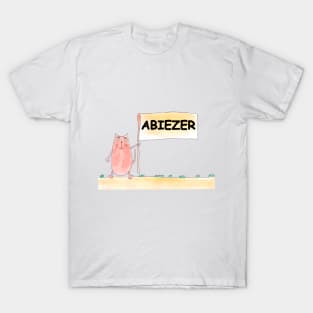 ABIEZER name. Personalized gift for birthday your friend. Cat character holding a banner T-Shirt